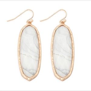 3/$30 White marble printed epoxy oval drop hook earrings